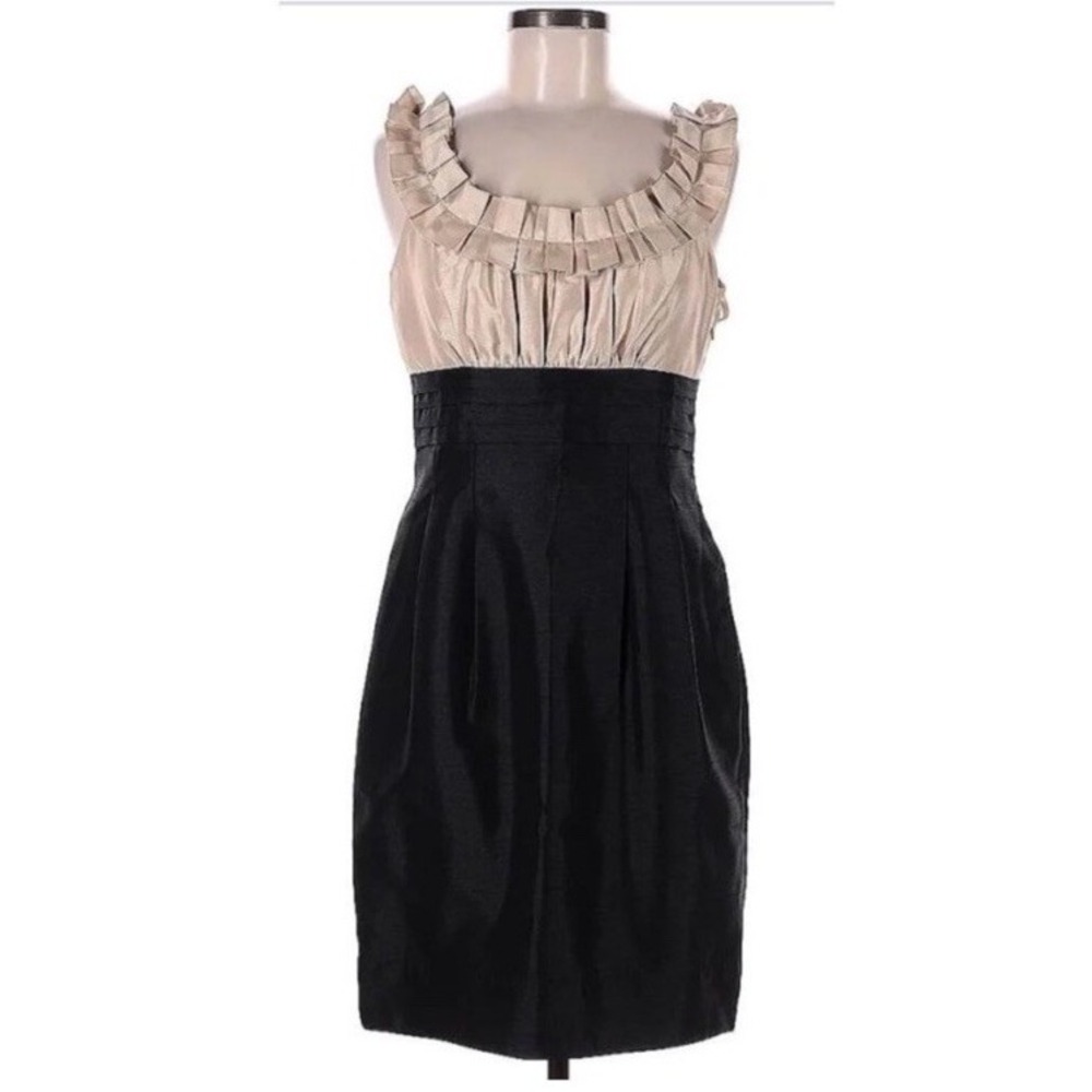 Jessica Howard Evenings Dress‎ Womens 16 Champagne Black Ruffle Cocktail Sheath